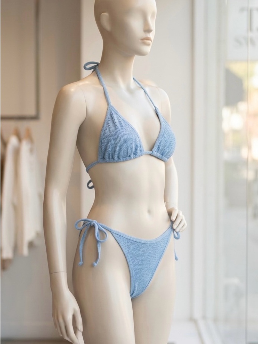 NEW TJ SWIM  Blue Textured Maise Bikini Set In Hydrangea - Tie Sides - MSRP $170